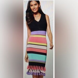 New York & Company Fringe Tassel Striped Women's Dress